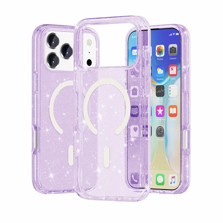 For iPhone 17 Pro Terminator Style Glitter Powder MagSafe Magnetic Phone Case(Purple)