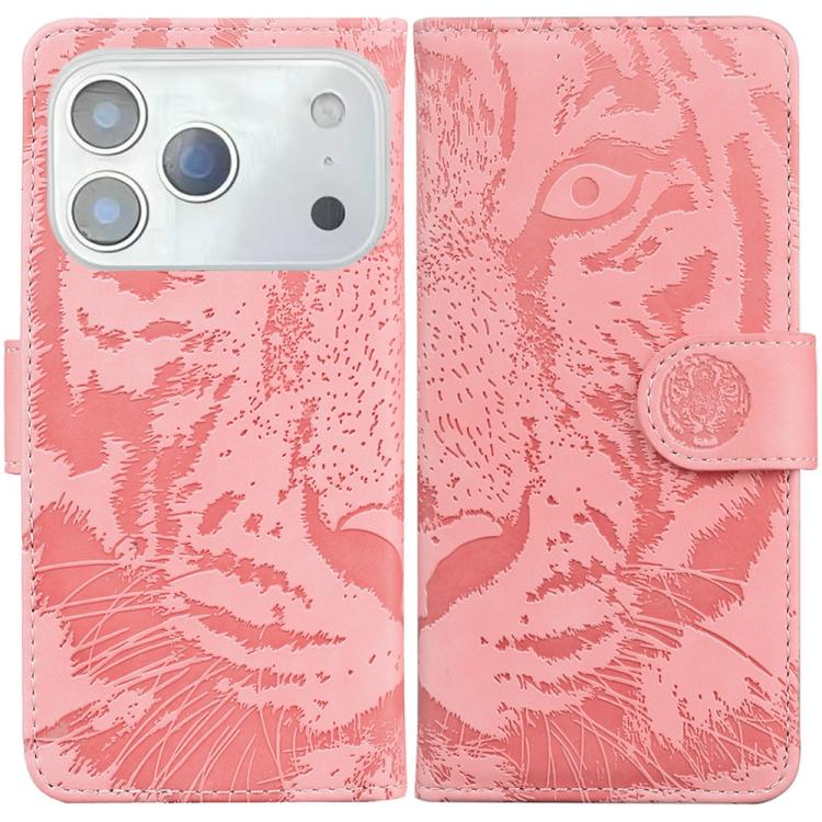 For iPhone 17 Pro Tiger Embossing Pattern Leather Phone Case(Pink)