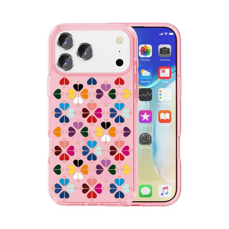 For iPhone 17 Pro Transparent Crystal Red Heart Pattern Phone Case(Pink)