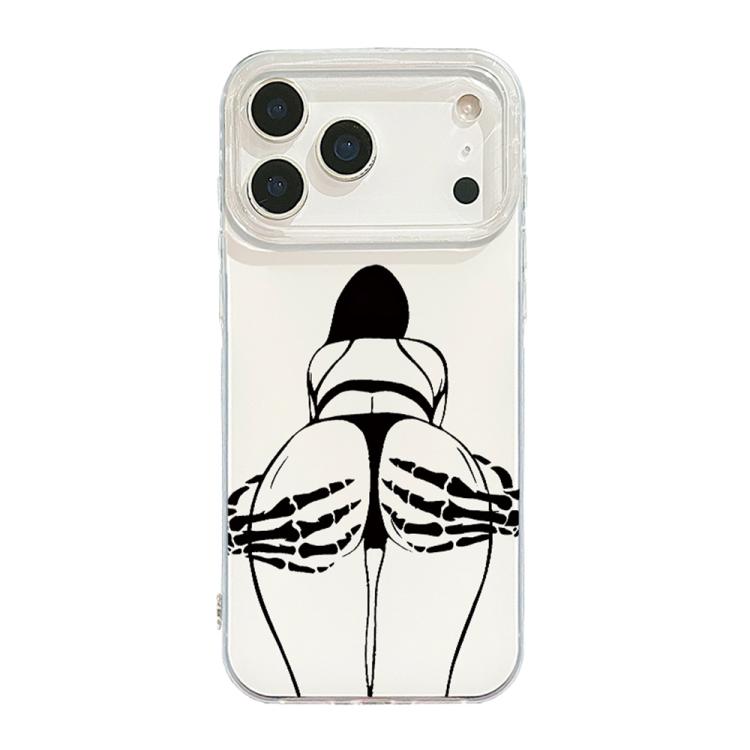 For iPhone 17 Pro Transparent Frame IMD Cream Phone Case(Line Skeleton Hand)