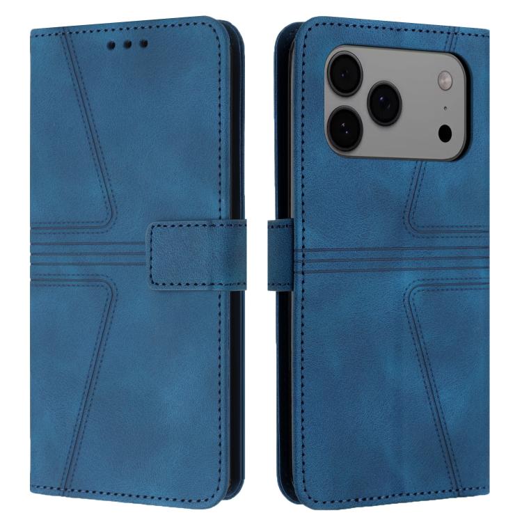 For iPhone 17 Pro Triangle Solid Color Leather Phone Case(Blue)