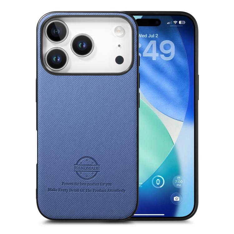 For iPhone 17 Pro Twill Fabric Leather Skin Back Phone Case(Blue)