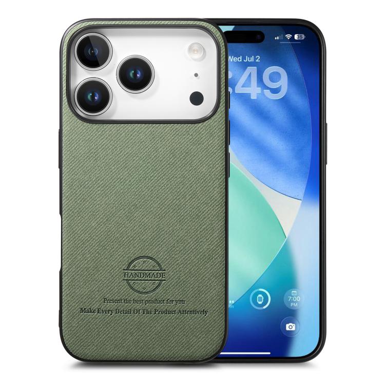 For iPhone 17 Pro Twill Fabric Leather Skin Back Phone Case(Green)