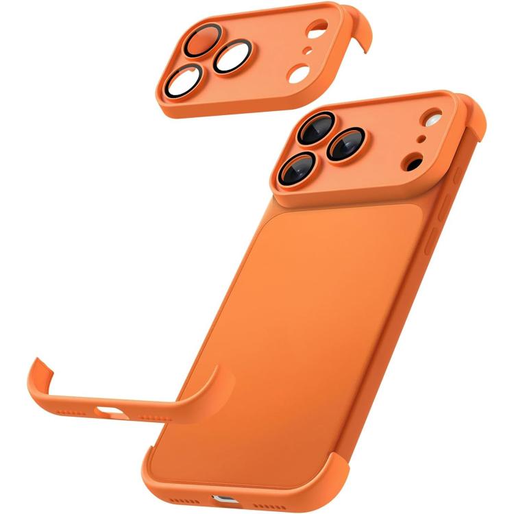 For iPhone 17 Pro Ultra-thin Frameless TPU Four Corner Airbags Shockproof Phone Case with Lens Film(Orange)