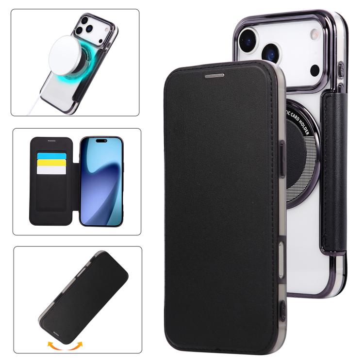 For iPhone 17 Pro Ultra-thin Magnetic Plating Vegan Leather Phone Case(Black)