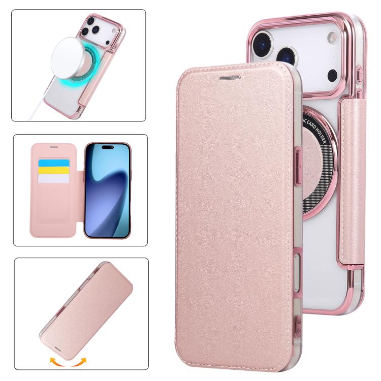For iPhone 17 Pro Ultra-thin Magnetic Plating Vegan Leather Phone Case(Rose Gold)