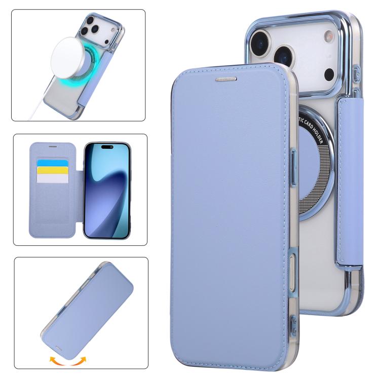 For iPhone 17 Pro Ultra-thin Magnetic Plating Vegan Leather Phone Case(Sierra Blue)