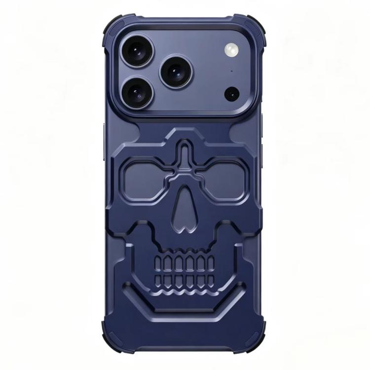 For iPhone 17 Pro Unique Skull Design Design Aluminum Alloy Phone Case(Blue)