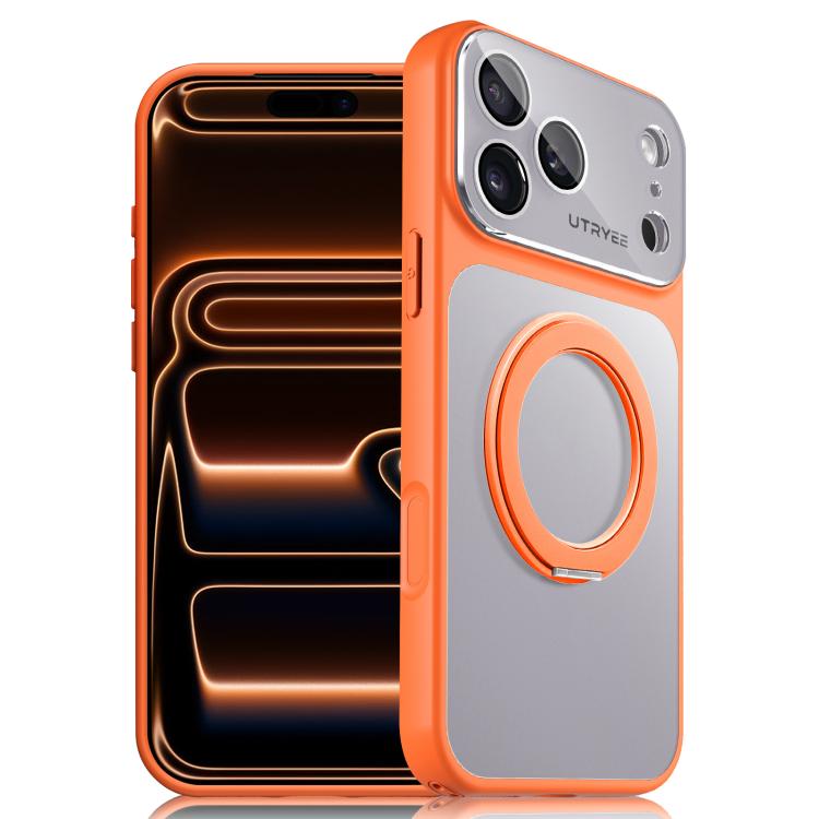 For iPhone 17 Pro UTRYEE Colorful Silver 360 Rotating Holder Phone Case(Orange)