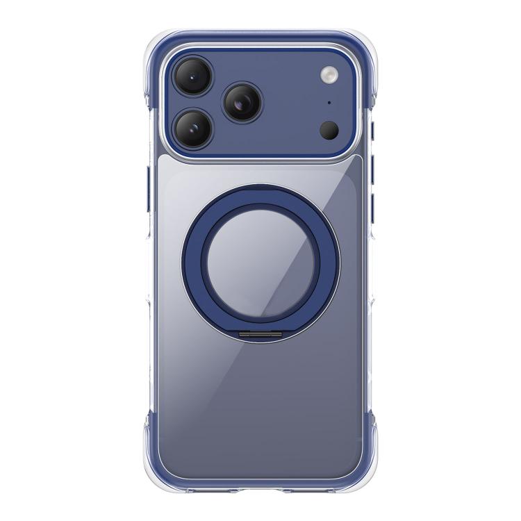 For iPhone 17 Pro Vacuum-Sealed Transparent Airbag Magnetic Rotation Holder Acrylic Phone Case(Blue)