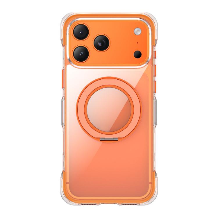 For iPhone 17 Pro Vacuum-Sealed Transparent Airbag Magnetic Rotation Holder Acrylic Phone Case(Orange)