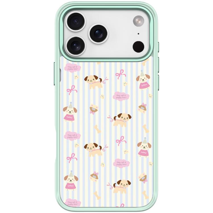 For iPhone 17 Pro Vertical Stripes Dog Pattern Magnetic Phone Case(Light Green)
