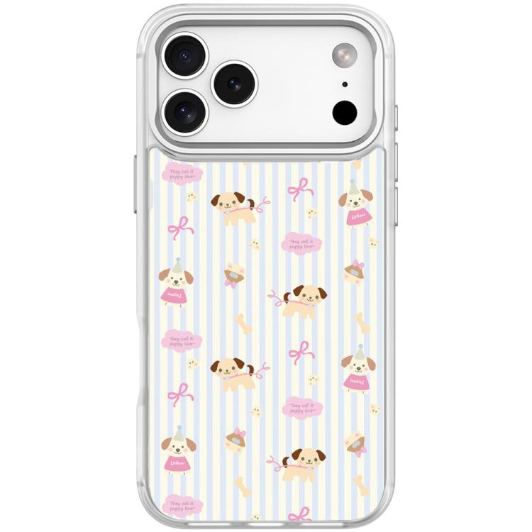 For iPhone 17 Pro Vertical Stripes Dog Pattern Magnetic Phone Case(Transparent White)