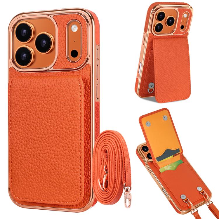 For iPhone 17 Pro VIETAO Litchi Texture Wallet PU Phone Case with Lanyard(Orange)