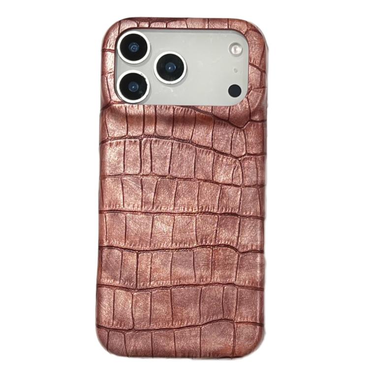 For iPhone 17 Pro Vintage Crocodile Texture Shockproof Vegan Leather Phone Case(Brown)