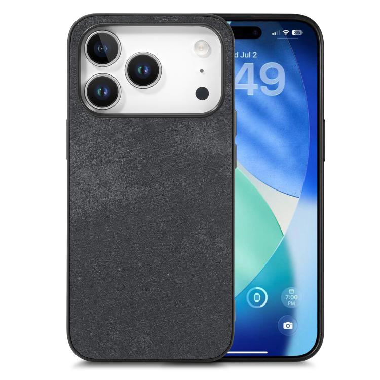 For iPhone 17 Pro Vintage Leather PC Back Cover Phone Case(Black)