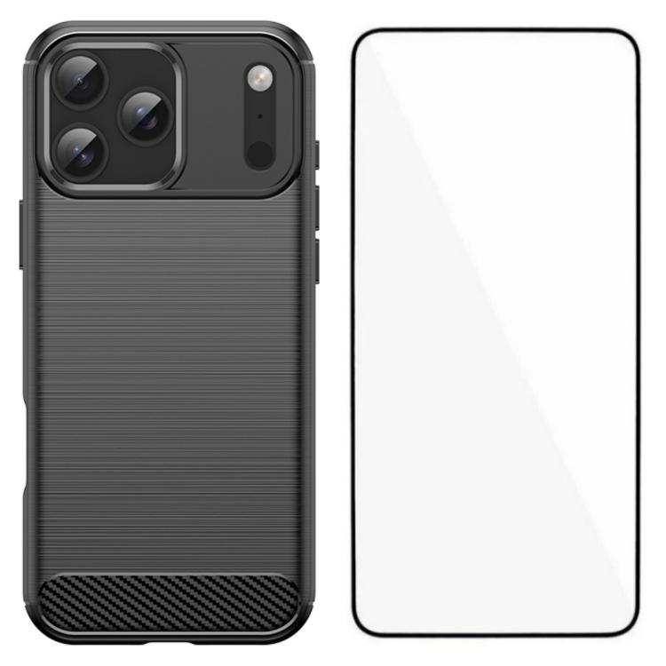 For iPhone 17 Pro WANLONFENG Brushed Texture Shockproof TPU Phone Case with Screen Film(Black)