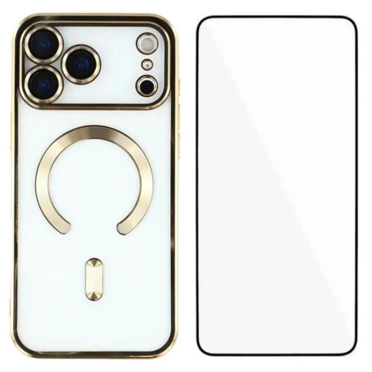 For iPhone 17 Pro WANLONFENG CD Magnetic Electroplated TPU Phone Case with Screen Protector(Gold)