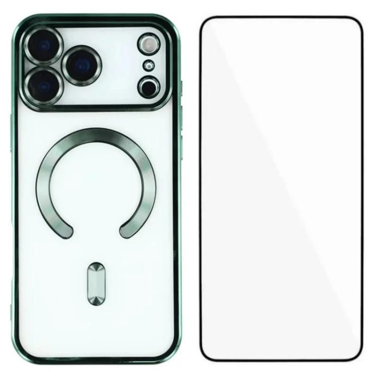 For iPhone 17 Pro WANLONFENG CD Magnetic Electroplated TPU Phone Case with Screen Protector(Green)