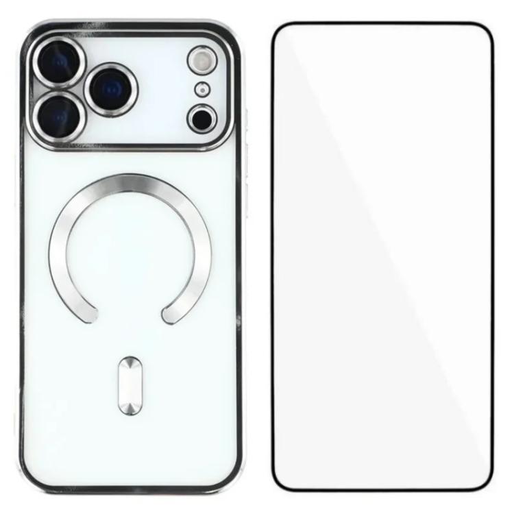 For iPhone 17 Pro WANLONFENG CD Magnetic Electroplated TPU Phone Case with Screen Protector(Silver)