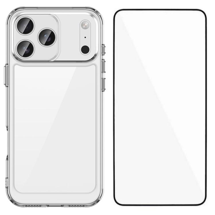 For iPhone 17 Pro WANLONFENG Electroplated Buttons TPU Acrylic Phone Case with Screen Protector(Transparent)