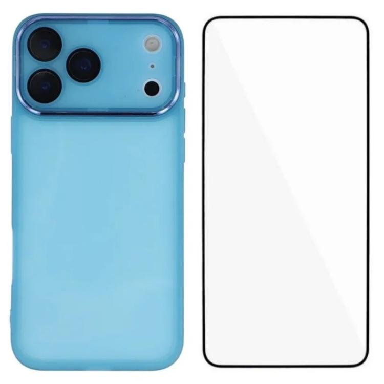 For iPhone 17 Pro WANLONFENG Electroplated Frame Translucent TPU Phone Case with Screen Film(Blue)