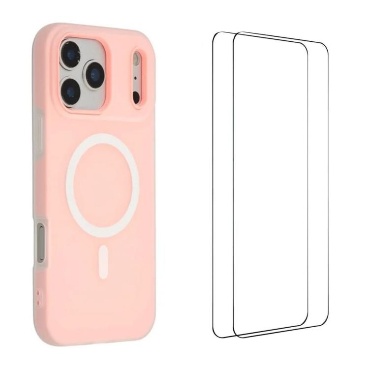 For iPhone 17 Pro WANLONFENG Macarons Matte Magnetic Phone Case with 2pcs Screen Films(Pink)