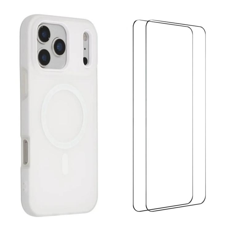 For iPhone 17 Pro WANLONFENG Macarons Matte Magnetic Phone Case with 2pcs Screen Films(White)