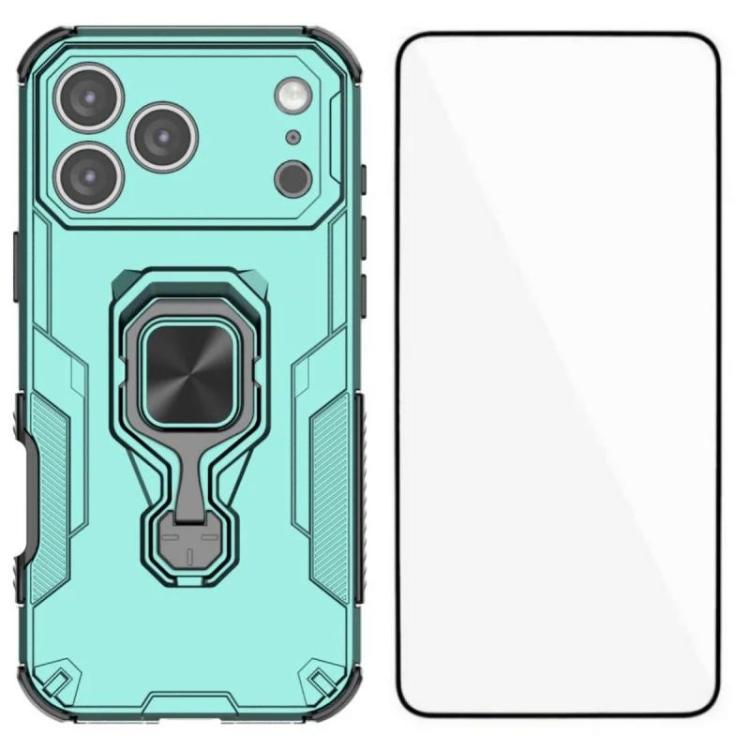 For iPhone 17 Pro WANLONFENG Metal Kickstand Phone Case with Screen Protector(Green)
