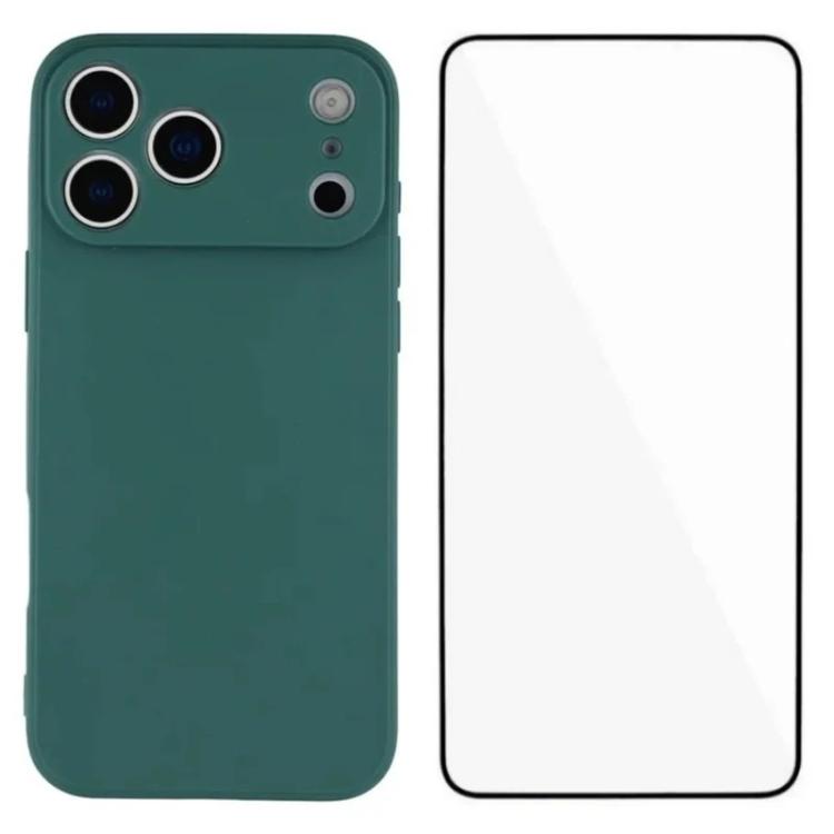For iPhone 17 Pro WANLONFENG Square Edge Soft TPU Phone Case with Screen Protector(Green)