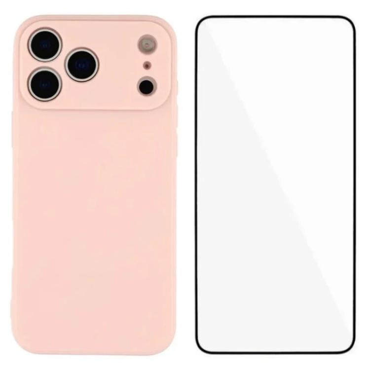 For iPhone 17 Pro WANLONFENG Square Edge Soft TPU Phone Case with Screen Protector(Pink)