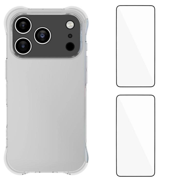 For iPhone 17 Pro WANLONFENG Transparent Four-Corner Shockproof TPU Phone Case with 2pcs Screen Films(Transparent)