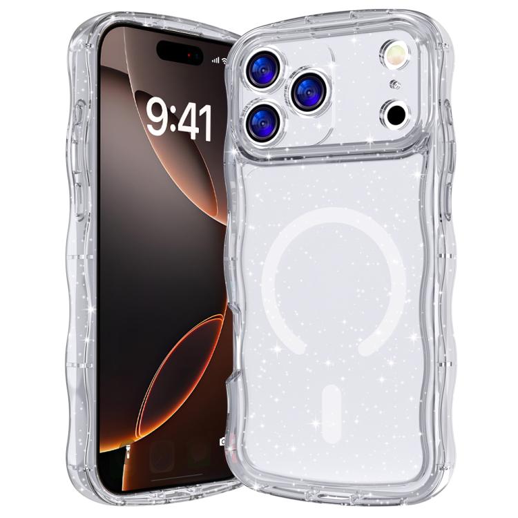 For iPhone 17 Pro Wave Glitter MagSafe Magnetic TPU Phone Case(Transparent White)