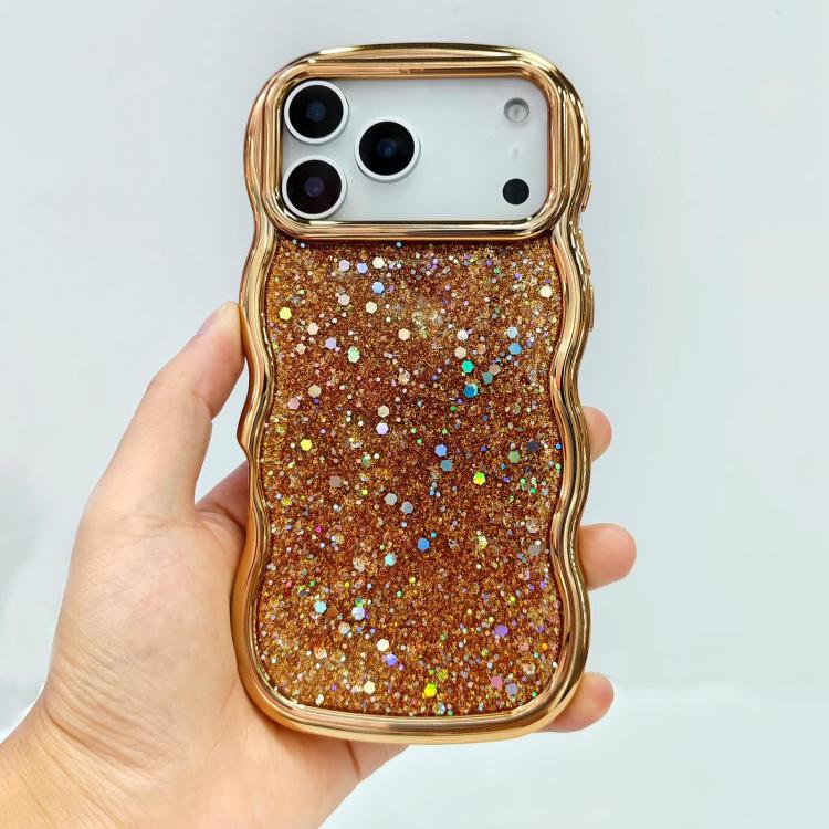 For iPhone 17 Pro Wave Glitter Sequined Electroplated Phone Case(Gold)