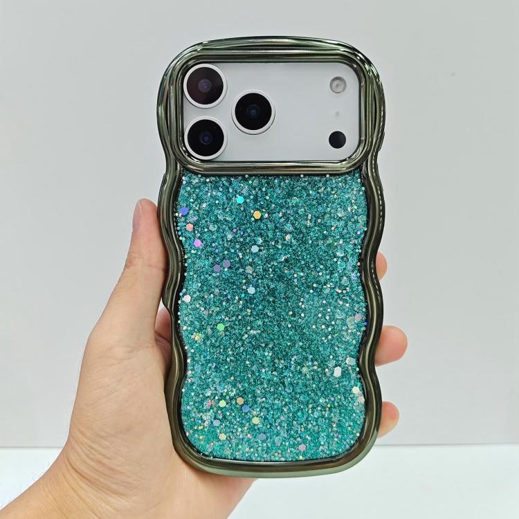 For iPhone 17 Pro Wave Glitter Sequined Electroplated Phone Case(Green)