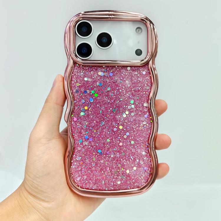 For iPhone 17 Pro Wave Glitter Sequined Electroplated Phone Case(Pink)