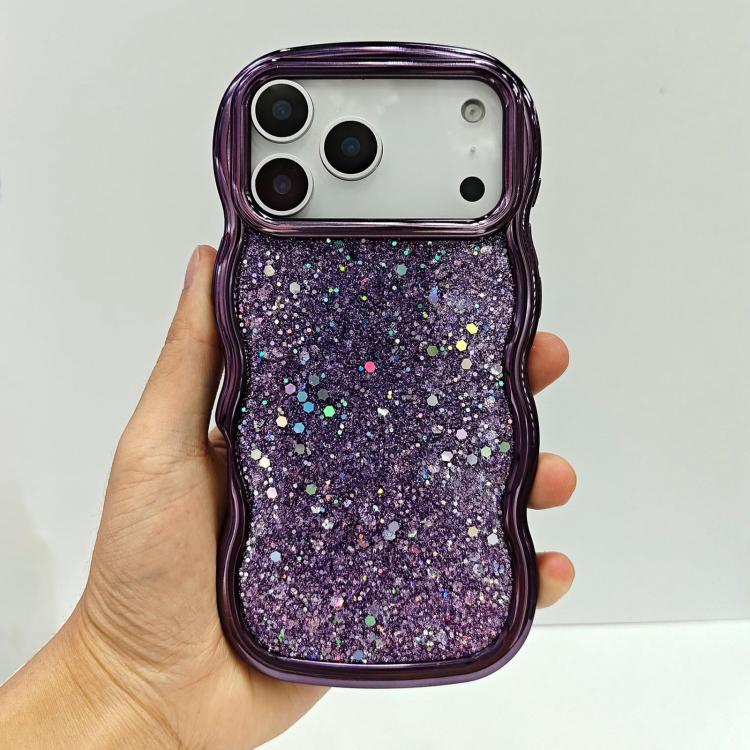 For iPhone 17 Pro Wave Glitter Sequined Electroplated Phone Case(Purple)