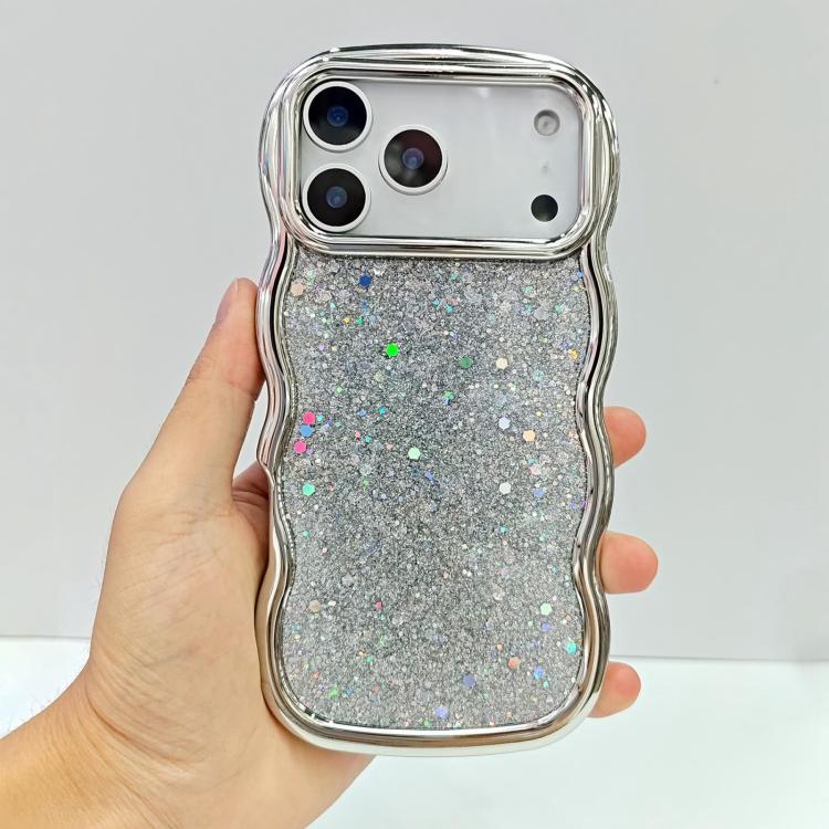 For iPhone 17 Pro Wave Glitter Sequined Electroplated Phone Case(Silver)
