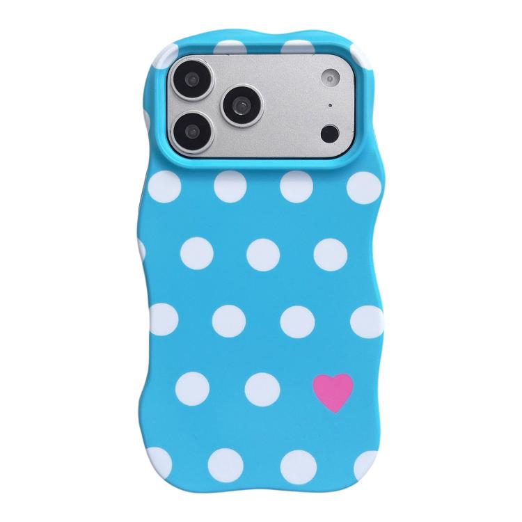For iPhone 17 Pro Wave Shape Dots Heart Pattern IMD Printed PC Hybrid TPU Phone Case(Blue)