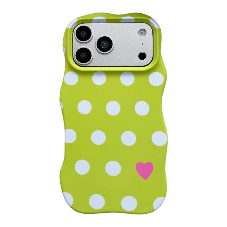 For iPhone 17 Pro Wave Shape Dots Heart Pattern IMD Printed PC Hybrid TPU Phone Case(Green)