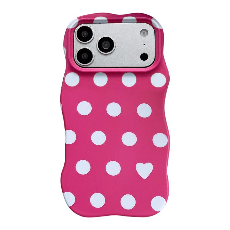 For iPhone 17 Pro Wave Shape Dots Heart Pattern IMD Printed PC Hybrid TPU Phone Case(Rose Red)