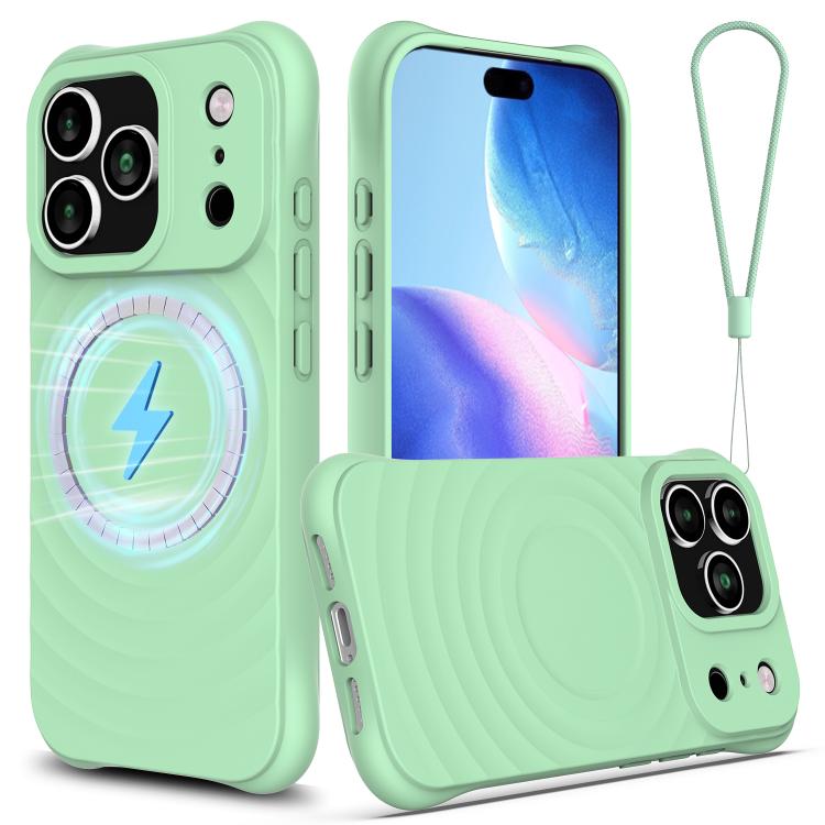 For iPhone 17 Pro Wave Texture MagSafe Magnetic Liquid Silicone Phone Case(Green)