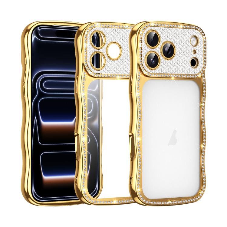 For iPhone 17 Pro Wave Twisting Star Diamond Shockproof Electroplate TPU Phone Case(Gold)