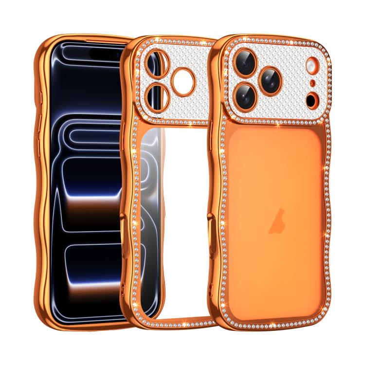 For iPhone 17 Pro Wave Twisting Star Diamond Shockproof Electroplate TPU Phone Case(Orange)