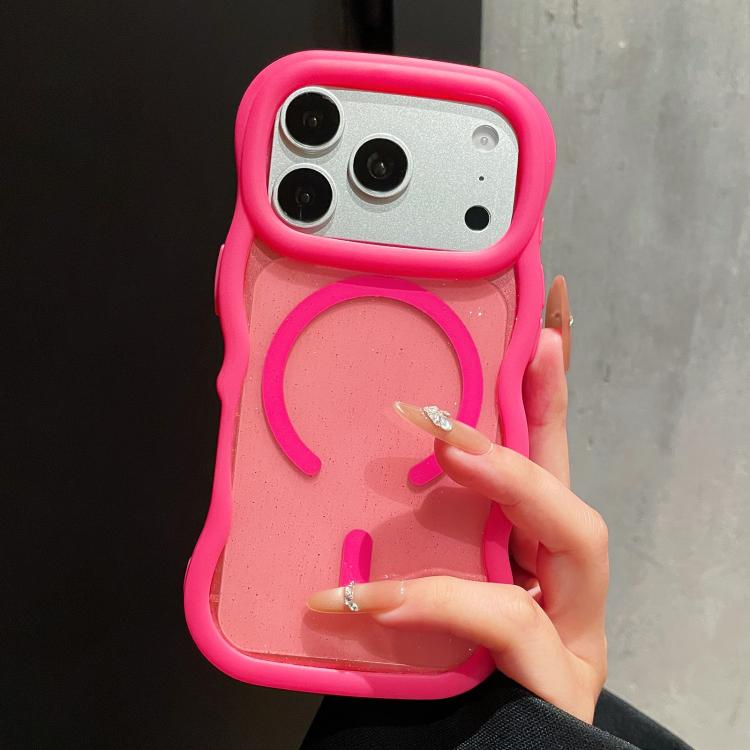 For iPhone 17 Pro Wavy Edge Translucent Glitter Magnetic Phone Case(Red)