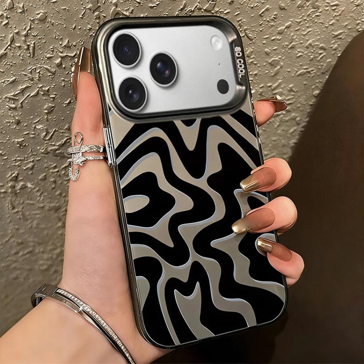 For iPhone 17 Pro Wavy Stripes Pattern Frosted IMD 2-in-1 PC Phone Case(Black)