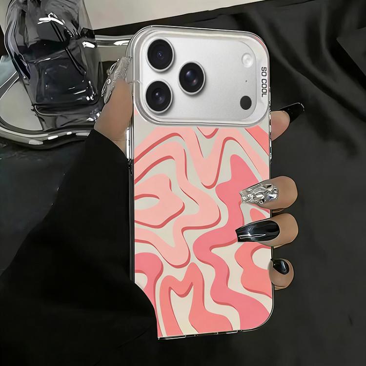 For iPhone 17 Pro Wavy Stripes Pattern Frosted IMD 2-in-1 PC Phone Case(Pink)