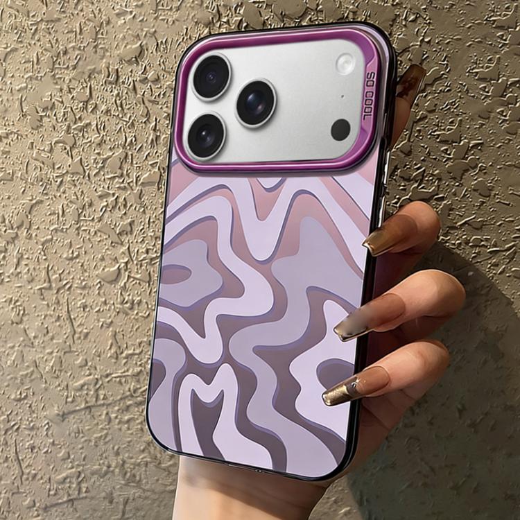 For iPhone 17 Pro Wavy Stripes Pattern Frosted IMD 2-in-1 PC Phone Case(Purple)