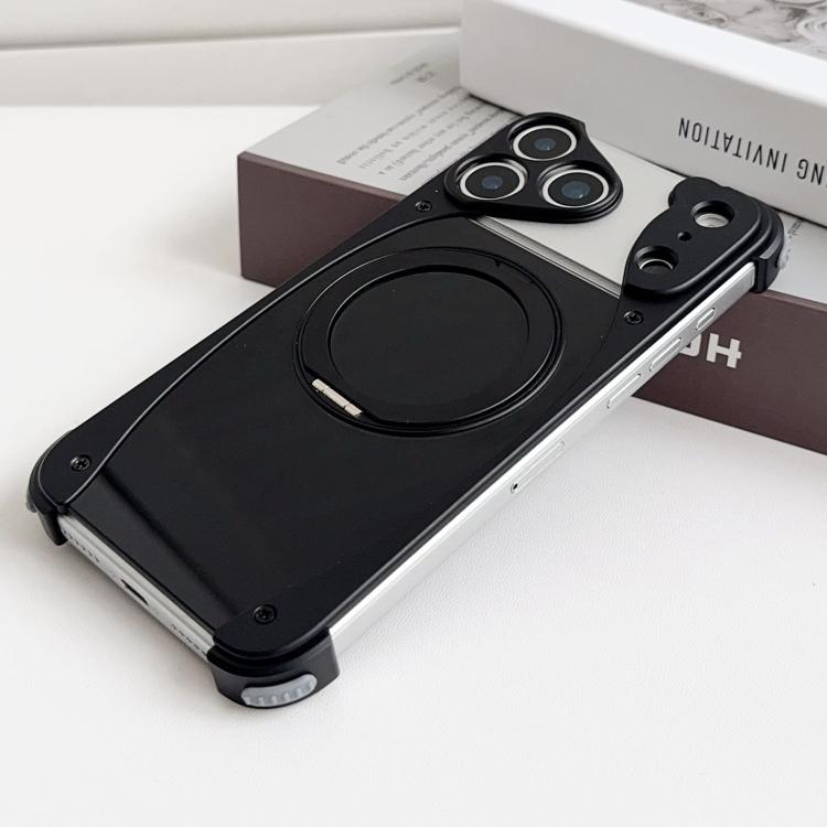 For iPhone 17 Pro Weasel Original Color Metal Frameless 360 Rotation Holder Magnetic Phone Case(Black)