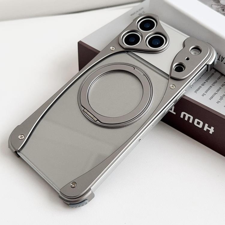 For iPhone 17 Pro Weasel Original Color Metal Frameless 360 Rotation Holder Magnetic Phone Case(Titanium Color)